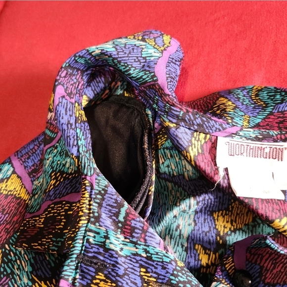 Worthington Vintage 80s Abstract Blouse Womens 18W Button Down Shoulder Pads - Picture 8 of 11
